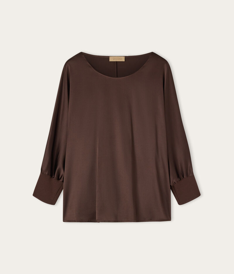 Falconeri Crewneck Sweater in Silk Satin Woman Wood Brown Size S