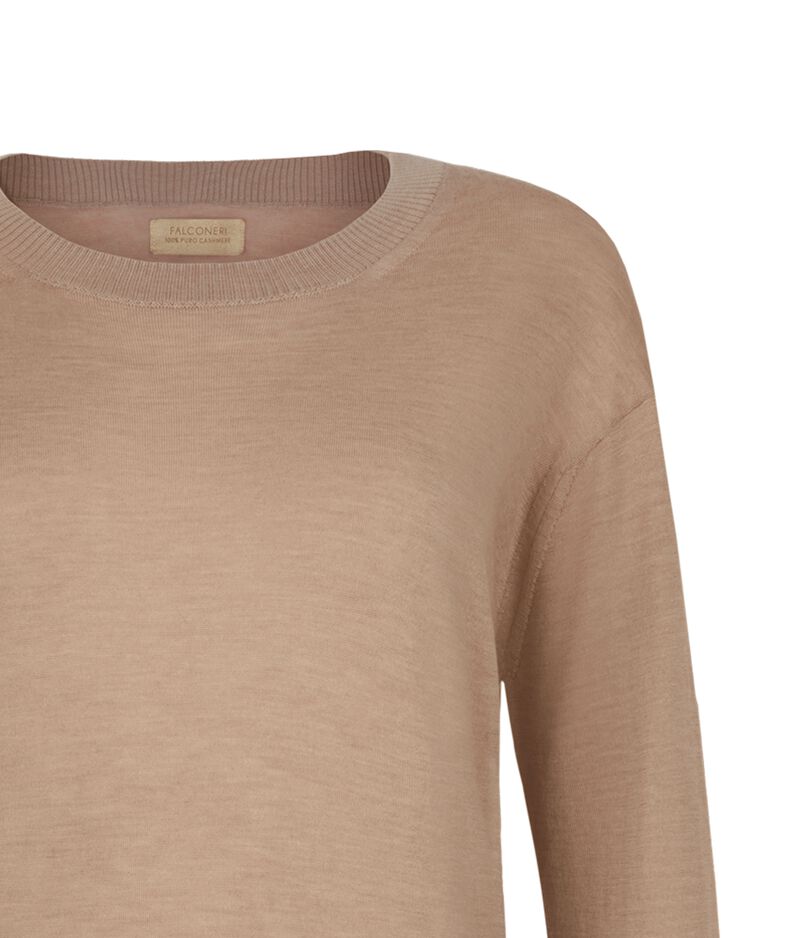 Falconeri Cashmere Crew Neck Sweater with Slits Woman Melange Wheat Size M