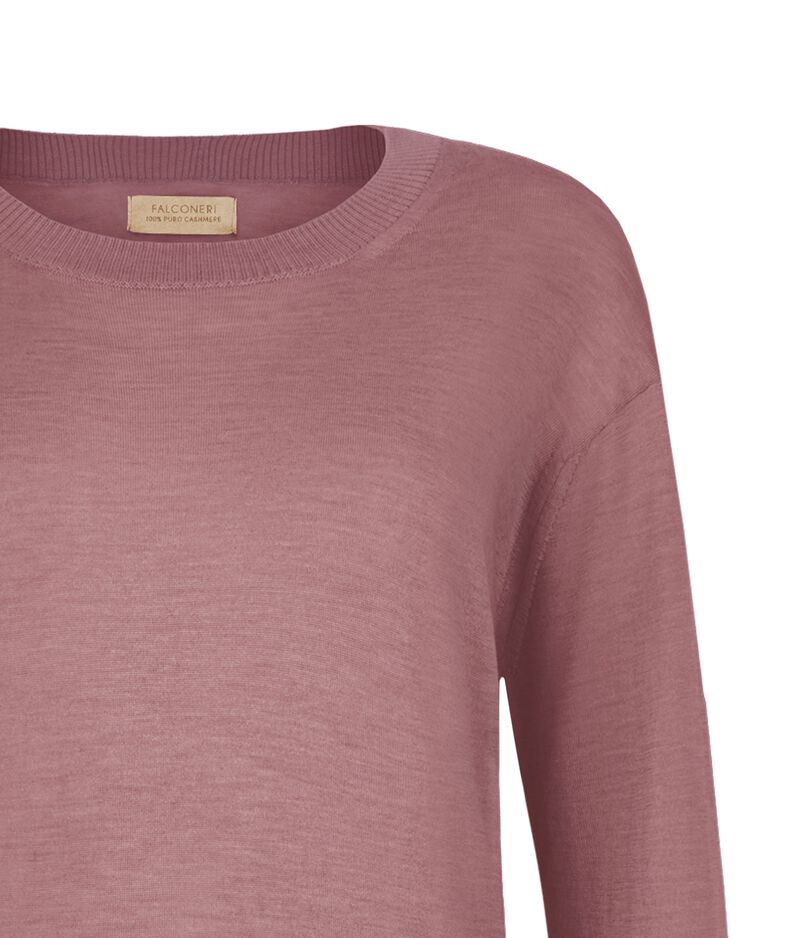 Falconeri Cashmere Crew Neck Sweater with Slits Woman Rosé Dark Garment-dyed Size M