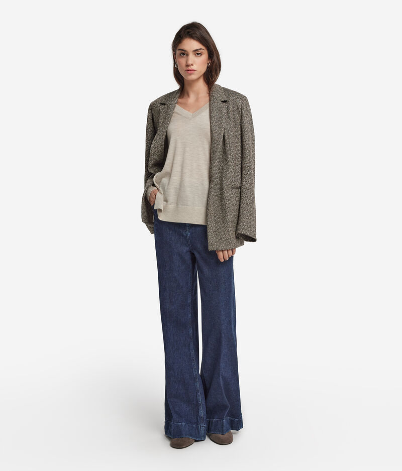 Falconeri Maglia a scollo a V in Cashmere con spacchi Donna Stone Taglia L