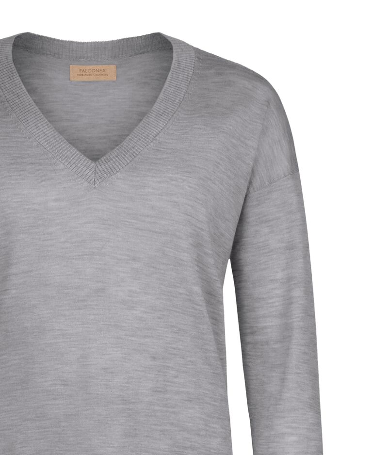 Falconeri Cashmere V-Neck Sweater with Slits Woman Heather Gray Size LL