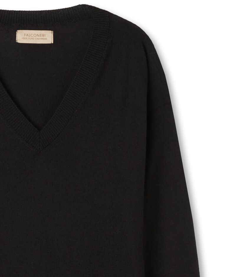 Falconeri Cashmere V-Neck Sweater with Slits Woman Black Size LL
