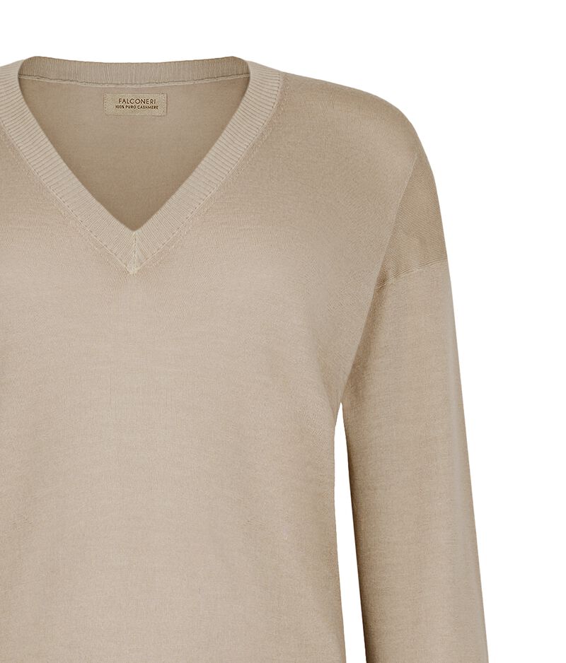 Falconeri Cashmere V-Neck Sweater with Slits Woman Melange Rope Size LL
