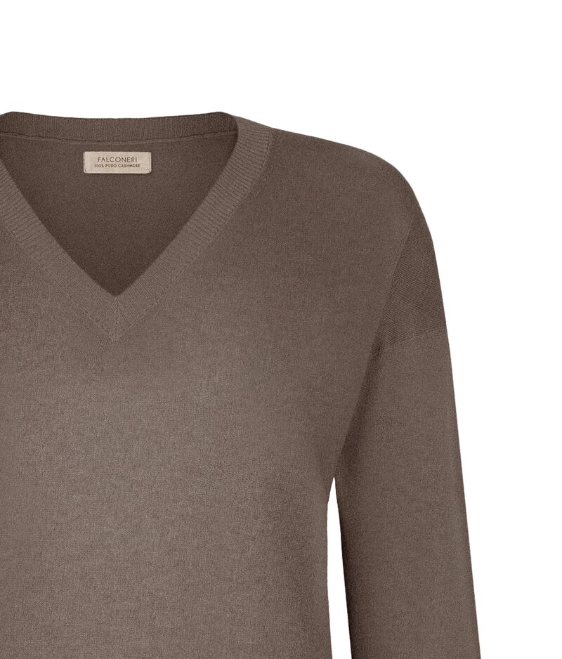 Falconeri Cashmere V-Neck Sweater with Slits Woman Tortora Melange Size XS