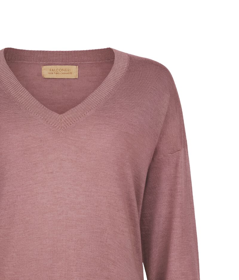 Falconeri Cashmere V-Neck Sweater with Slits Woman Rosé Dark Garment-dyed Size S
