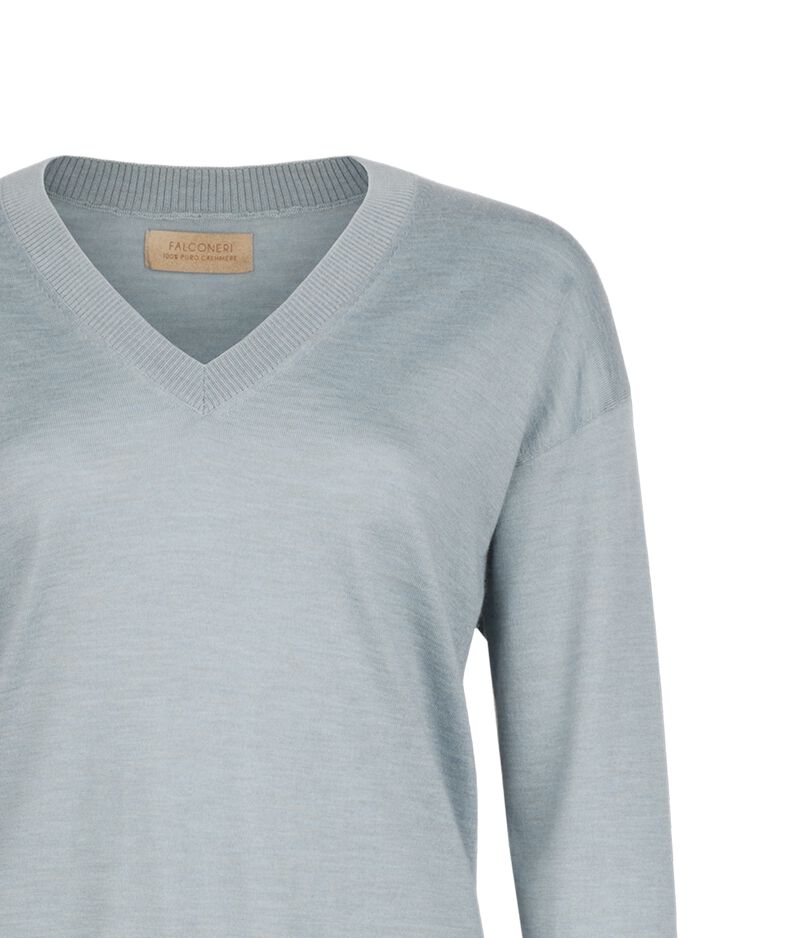Falconeri Cashmere V-Neck Sweater with Slits Woman Aquamarine Size L