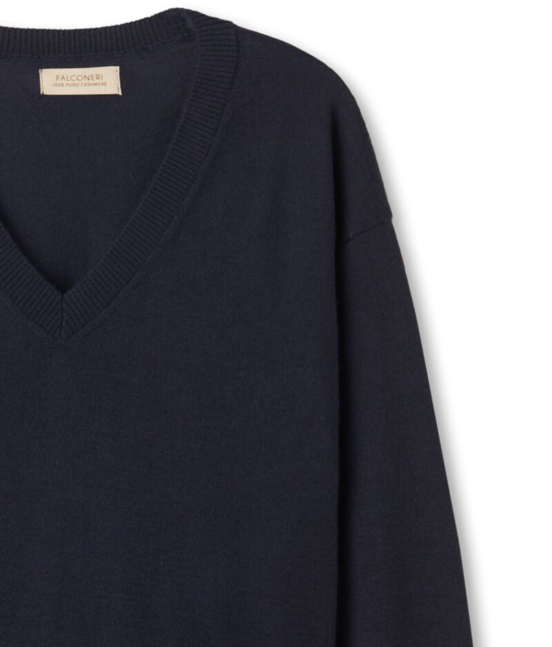 Falconeri Cashmere V-Neck Sweater with Slits Woman Navy Blue Size L