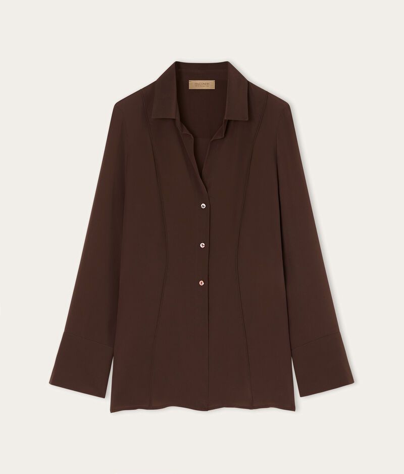 Falconeri Silk shirt with piping Woman Wood Brown Size XS