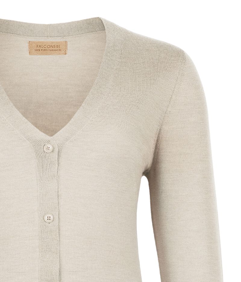 Falconeri Ultrafine Cashmere V-neck Cardigan Woman Stone Size L