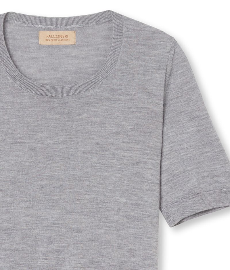 Falconeri Ultrafine Cashmere Crewneck Sweater with Short Sleeves Woman Heather Gray Size LL