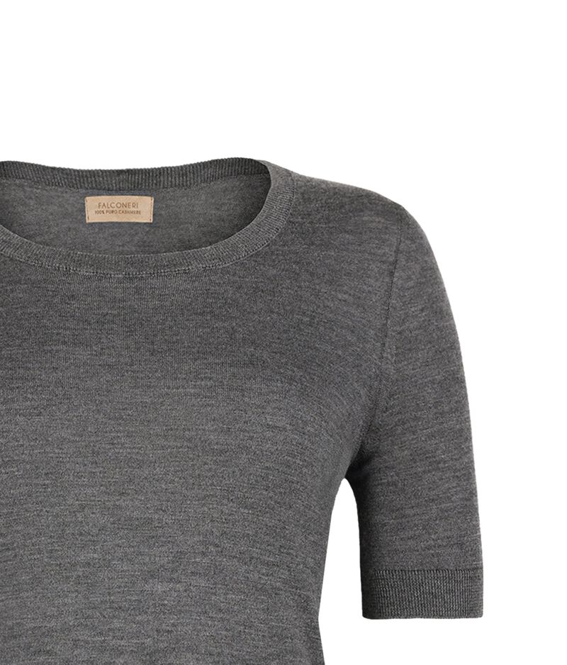 Falconeri Ultrafine Cashmere Crewneck Sweater with Short Sleeves Woman Dark Gray Size M