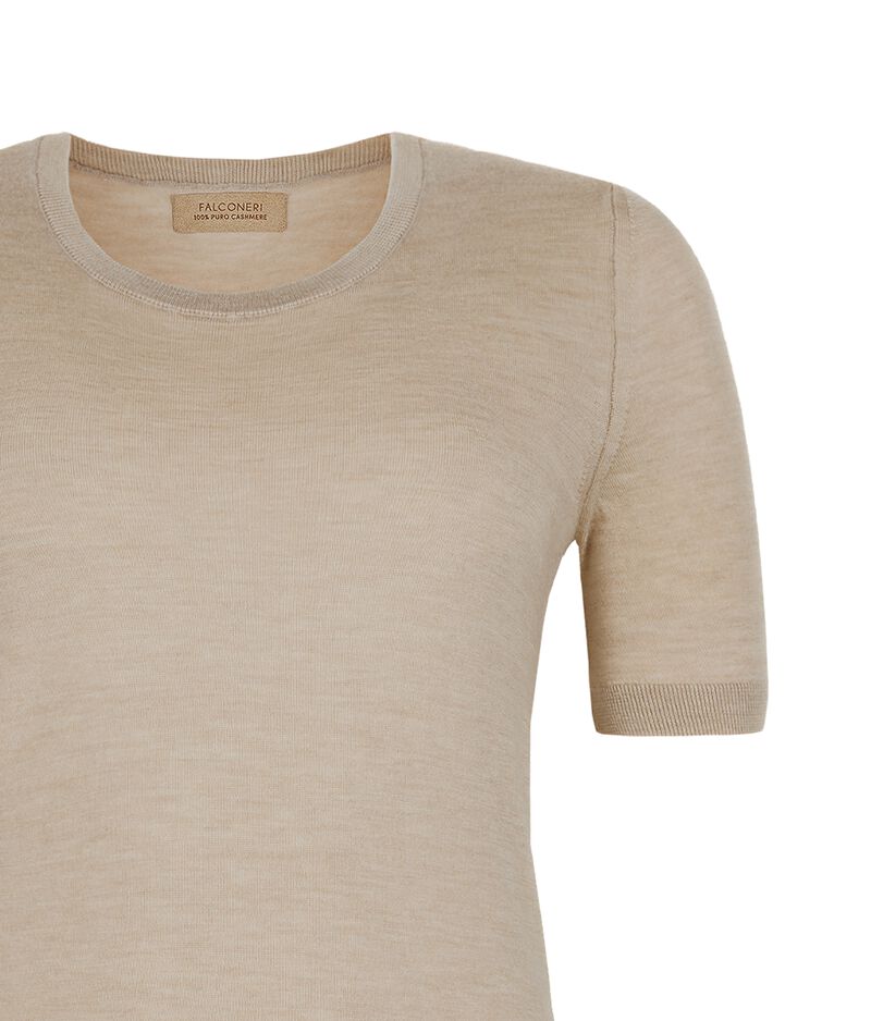 Falconeri Ultrafine Cashmere Crewneck Sweater with Short Sleeves Woman Melange Rope Size XS