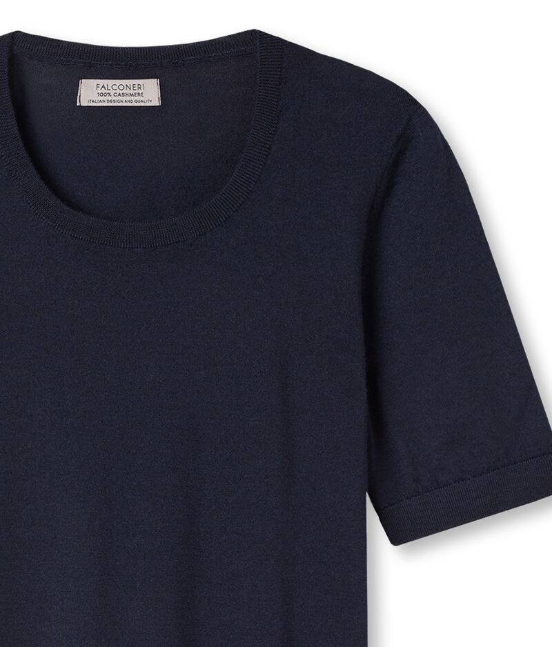 Falconeri Ultrafine Cashmere Crewneck Sweater with Short Sleeves Woman Navy Blue Size L