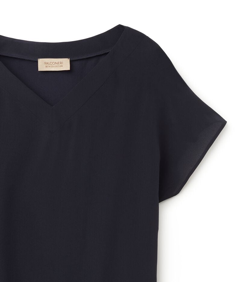 Falconeri V-Neck Silk Kimono T-Shirt Woman Navy Blue