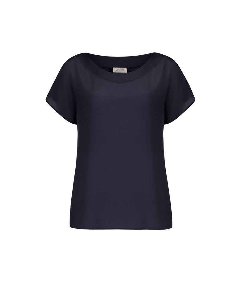 Falconeri Silk and Modal Boatneck T-shirt Woman Navy Blue Size XS