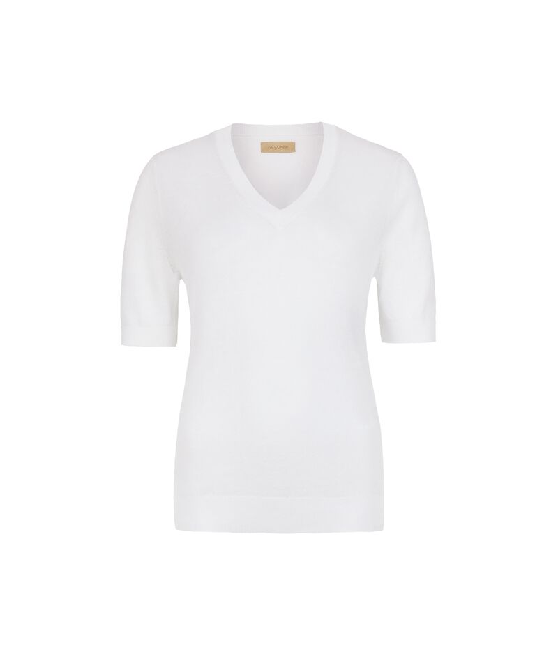 Falconeri V-Neck Linen and Cotton T-Shirt Woman White Size S