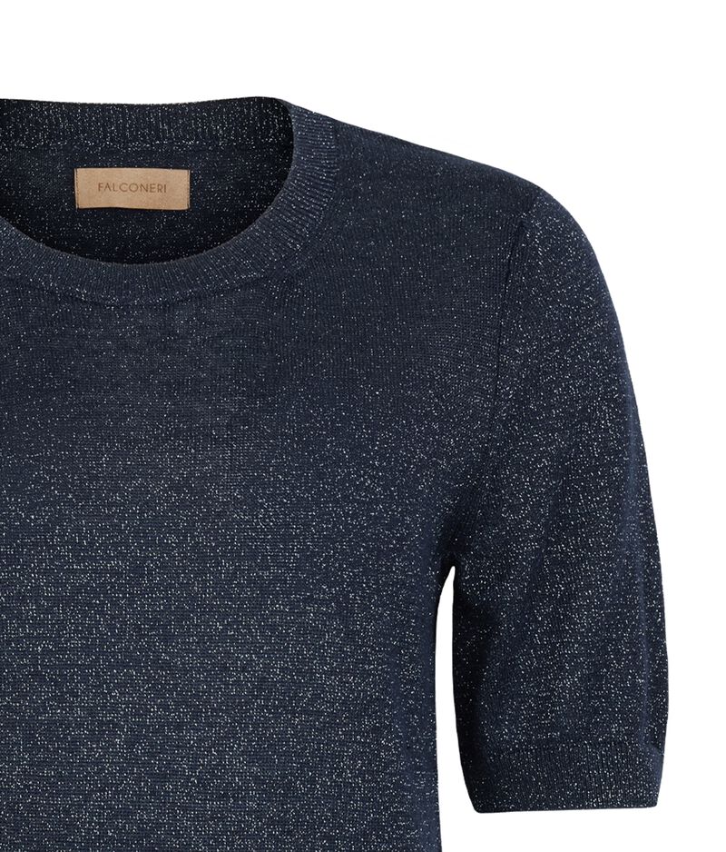 Falconeri Crewneck in linen and cotton lamé Woman Blue Size M