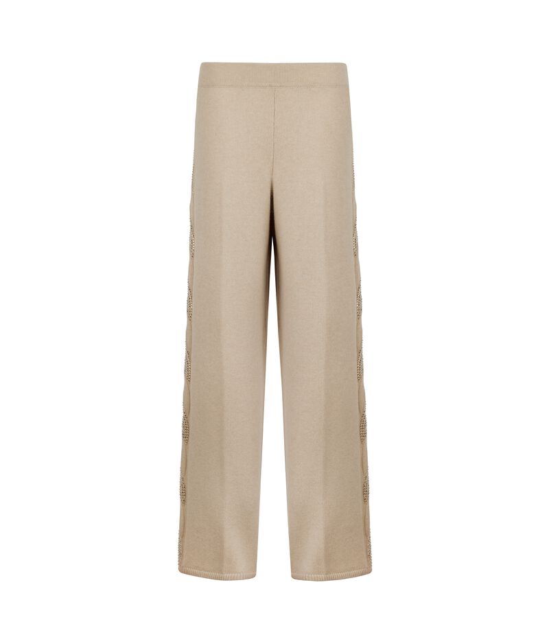 Falconeri Cable-knit Palazzo Pants with Rhinestones in Ultrasoft Cashmere Woman Melange Rope Size S