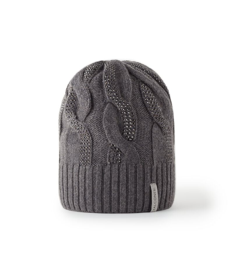 Falconeri Ultrasoft Cashmere Cable Knit and Rhinestone Cap Woman Dark Gray Size TU