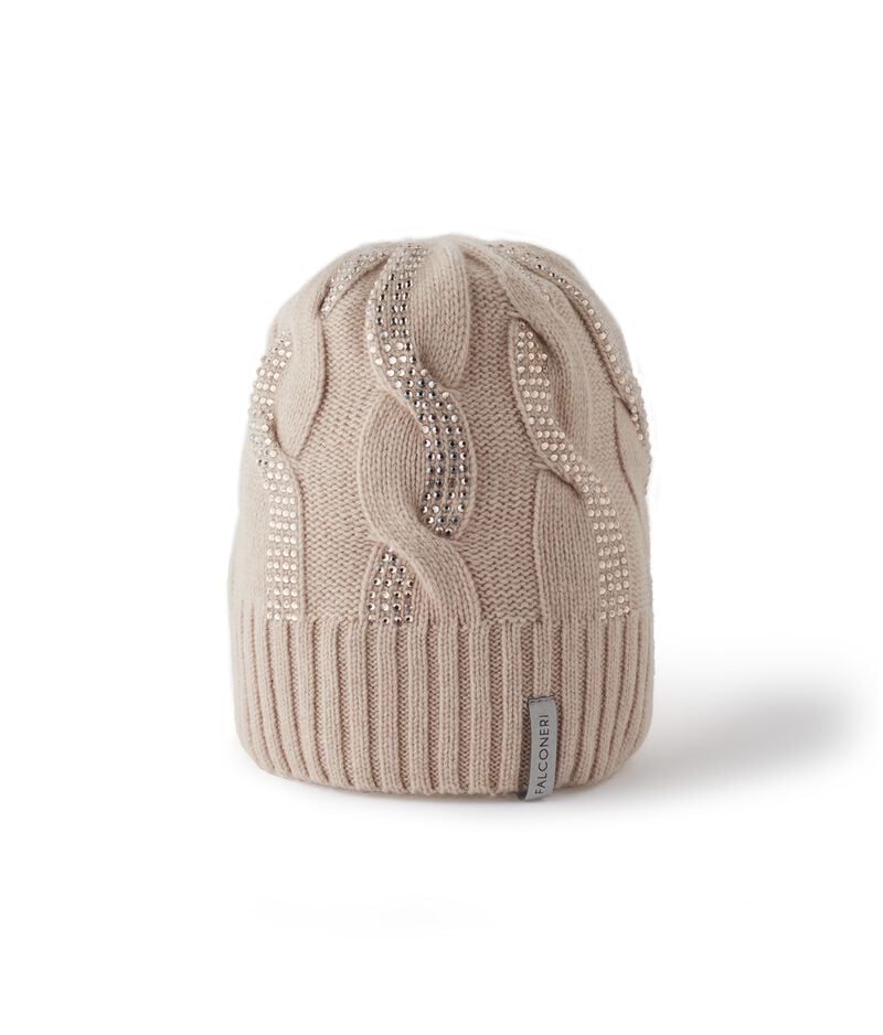 Falconeri Ultrasoft Cashmere Cable Knit and Rhinestone Cap Woman Melange Rope Size TU