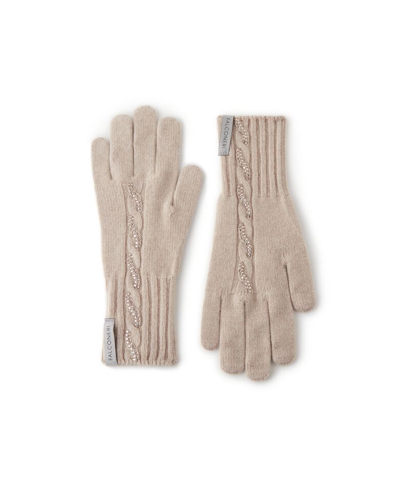 Falconeri Ultrasoft Cashmere Cable Knit and Rhinestone Gloves Woman Melange Rope Size TU