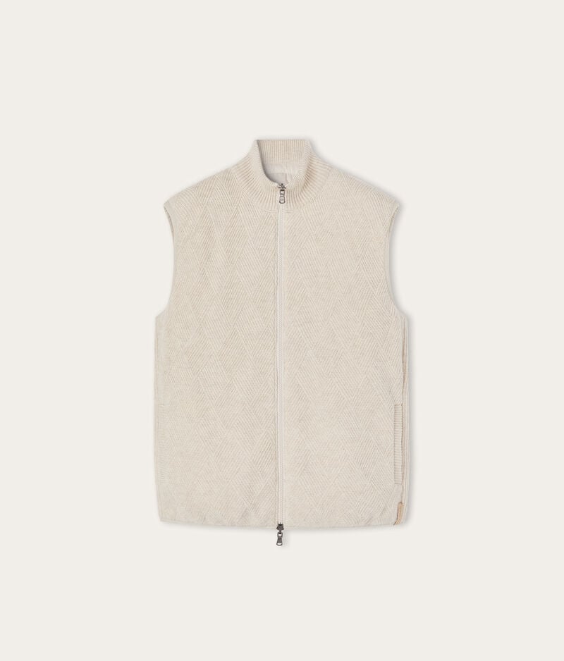Falconeri Reversible sleeveless short quilted jacket in a cashmere basket weave knit Man Stone Size 52