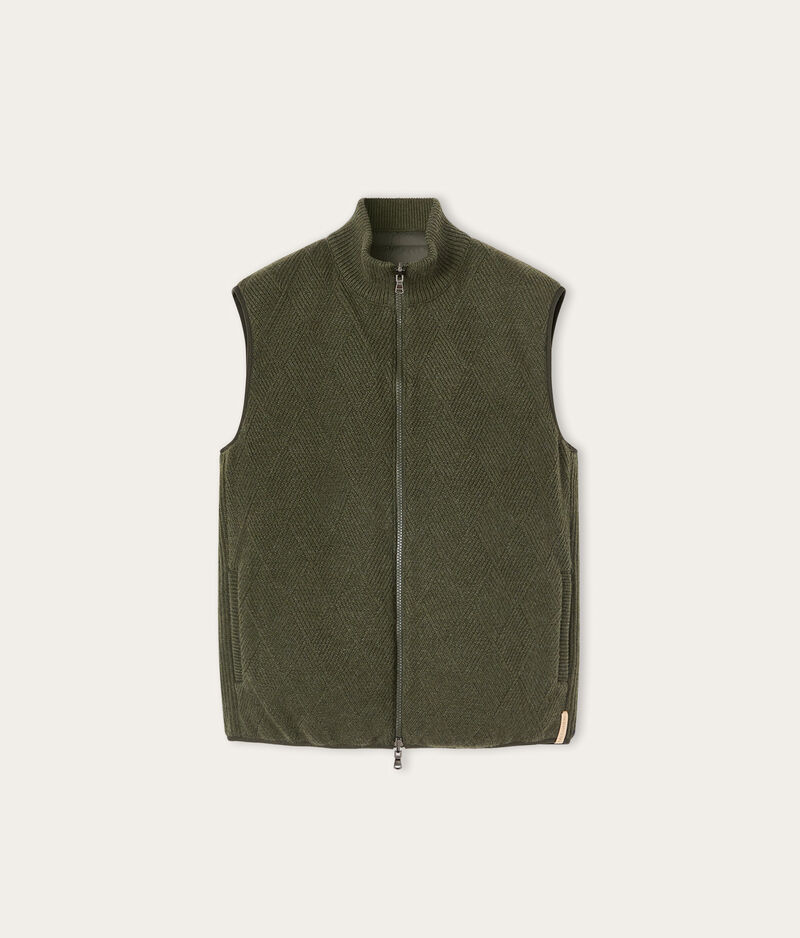 Falconeri Reversible sleeveless short quilted jacket in a cashmere basket weave knit Man Deep Forest Green Size 56