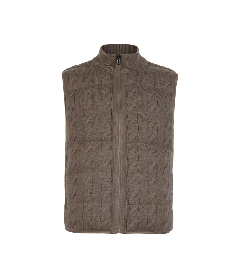 Falconeri Ultrasoft Cashmere reversible sleeveless cable-knit short quilted jacket Man Tortora Melange Size 54