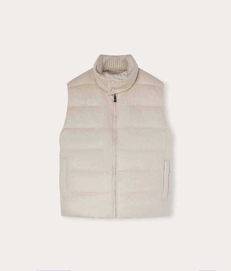 Falconeri Cashmere and silk sleeveless short quilted jacket Man Stone Size 54
