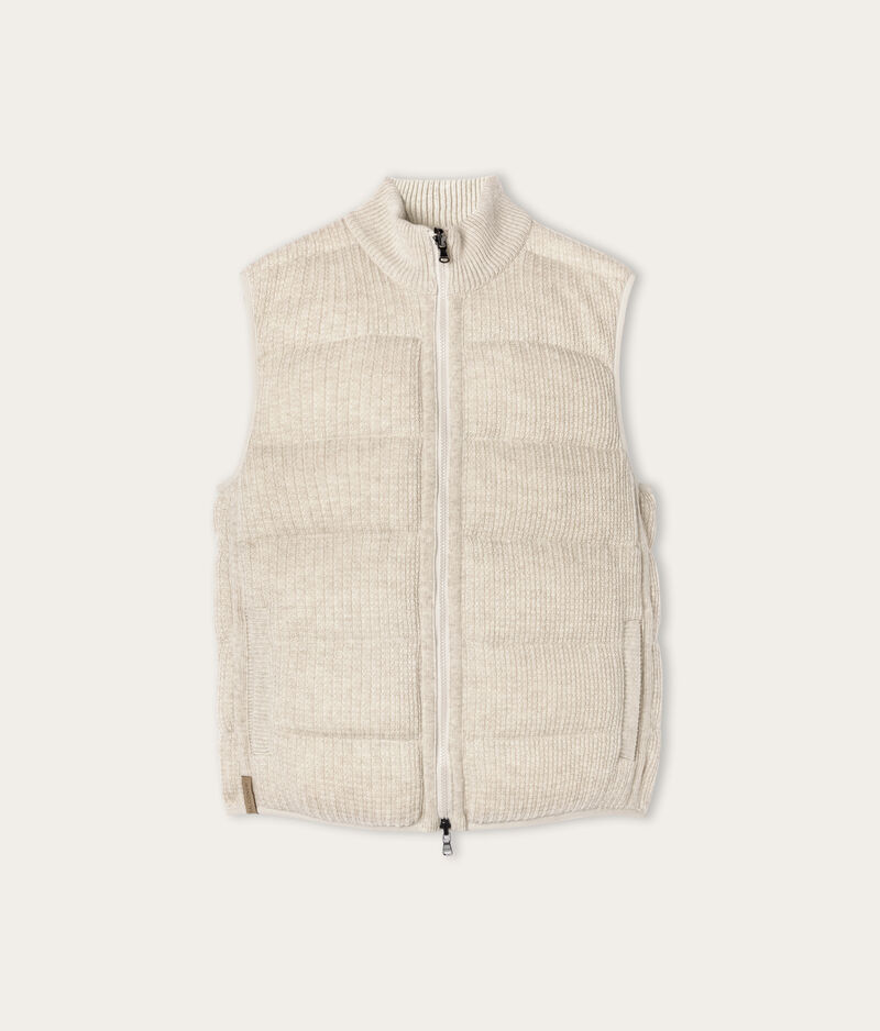 Falconeri Reversible cashmere sleeveless ribbed frisé short quilted jacket Man Stone Size 56