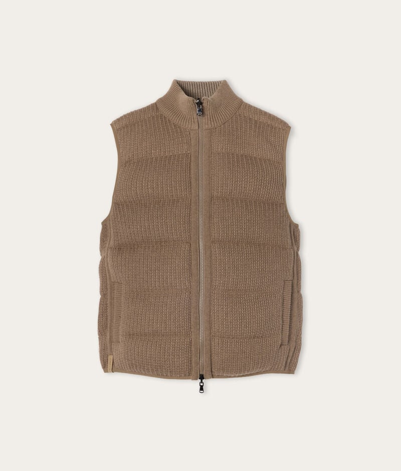 Falconeri Reversible cashmere sleeveless ribbed frisé short quilted jacket Man Melange Wheat