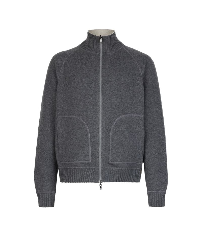 Falconeri Ultrasoft Cashmere reversible bomber jacket Man Grigio Mel Scuro/stone Size 48