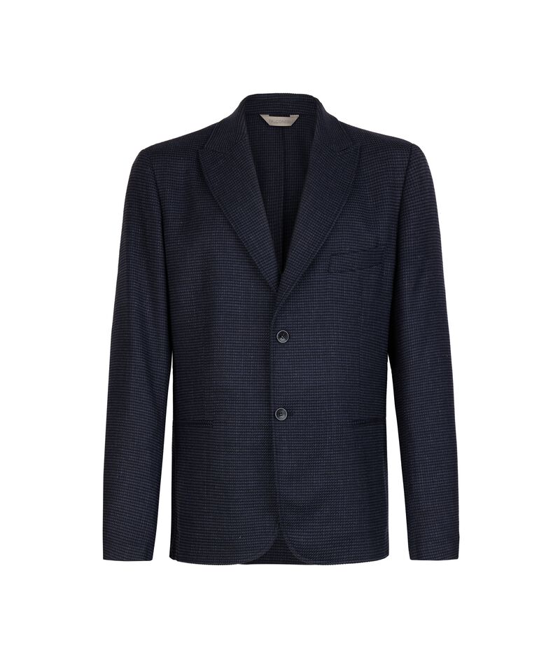 Falconeri Cotton and silk houndstooth jacket Man Navy Blue Size 50
