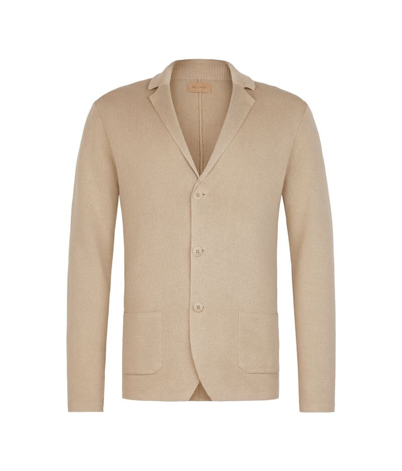 Falconeri Linen and cotton fabric-stitch knit jacket Man Beige Corda Size 56