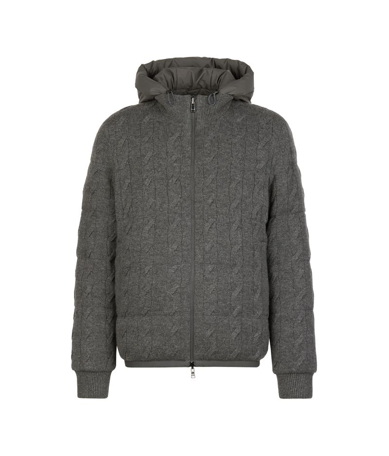 Falconeri Cashmere cable-knit stitch reversible short quilted jacket Man Dark Gray Size 50