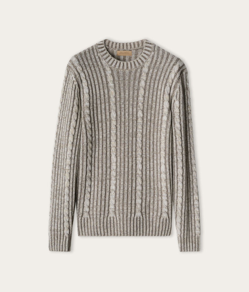Falconeri Vanisé cable-knit cashmere crewneck sweater Man Naturale Mouline' Size 48