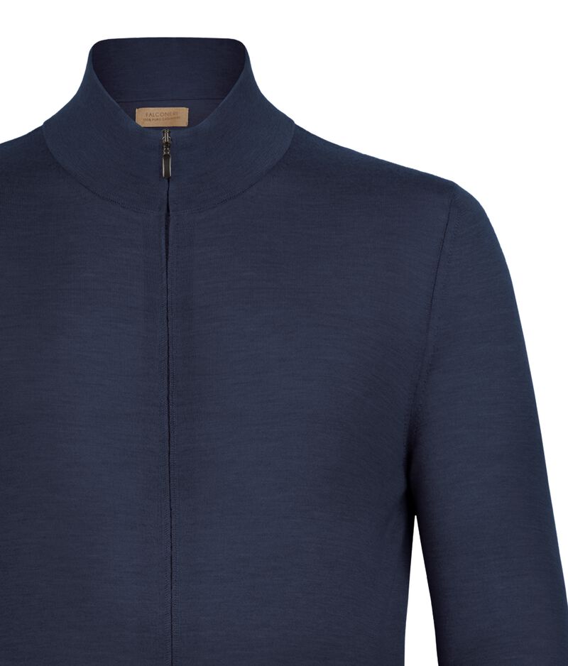 Falconeri Cashmere Zippered Cardigan Man Garment-dyed Night Blue