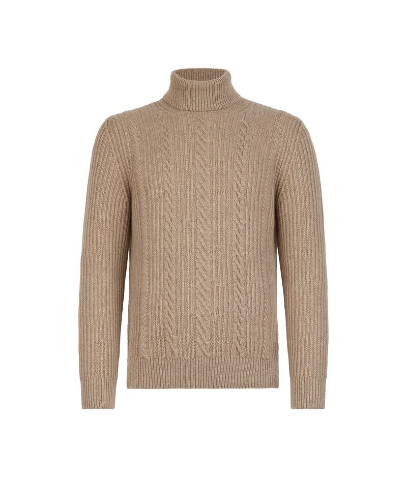 Falconeri Ultrasoft Undyed Cashmere Cable Knit Turtleneck Man Natural Size 46