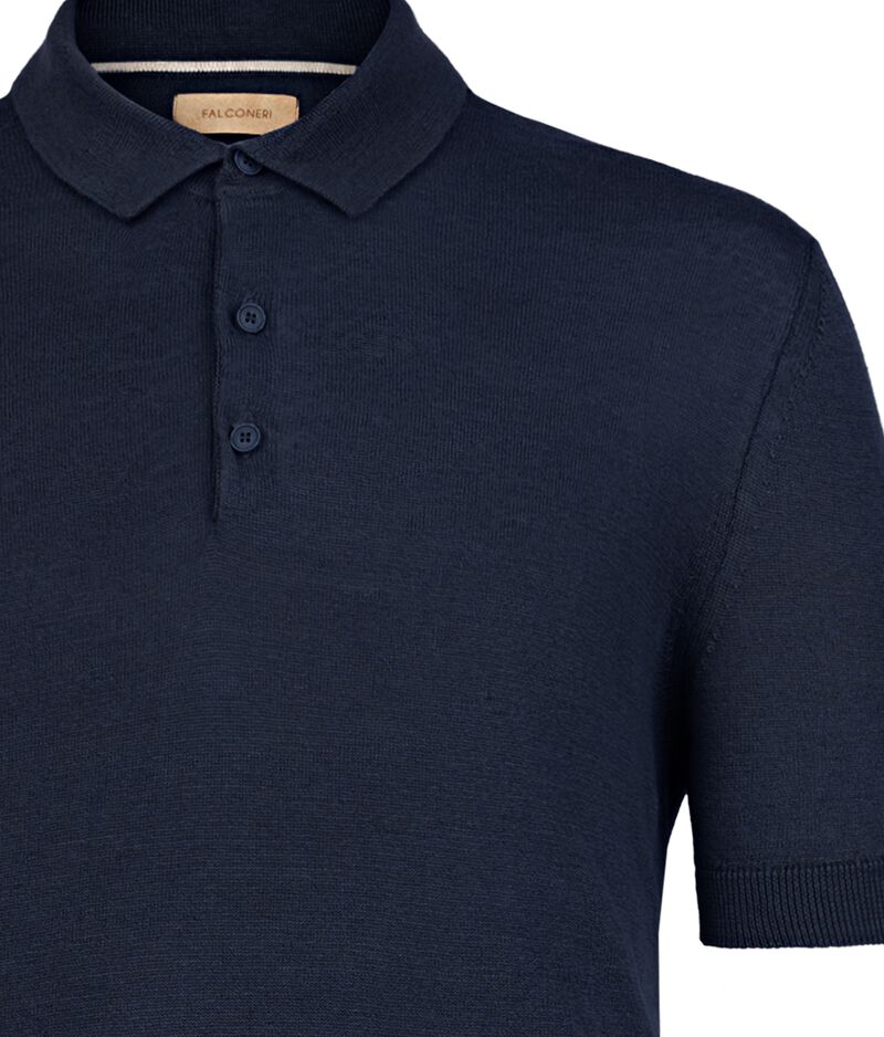Falconeri Linen and cotton polo shirt Man Navy Blue Size 46